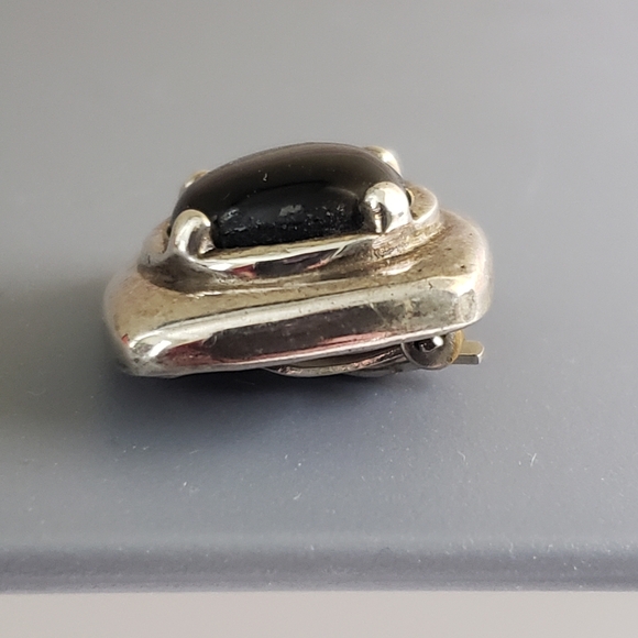 925 Sterling Silver and Onxy Clip On Earrings - Picture 4 of 5